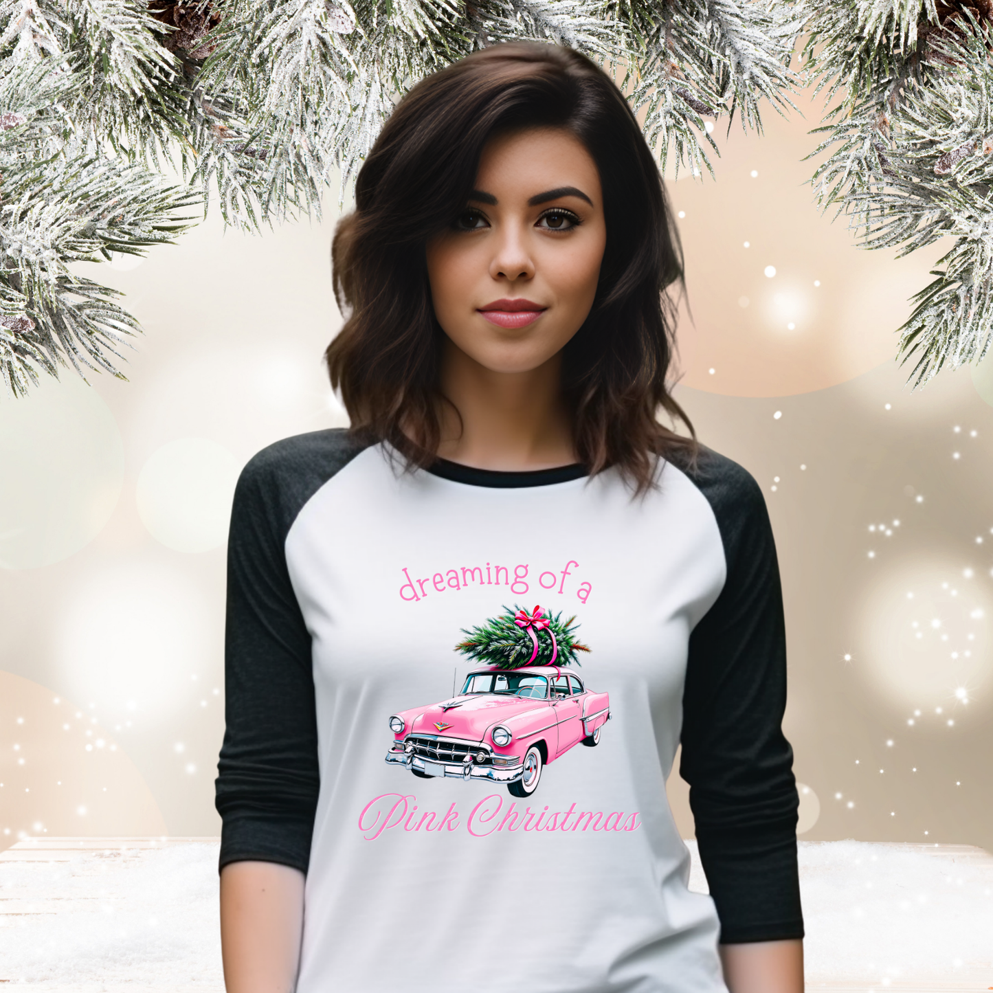 Dreaming Of A Pink Christmas Baseball Tee