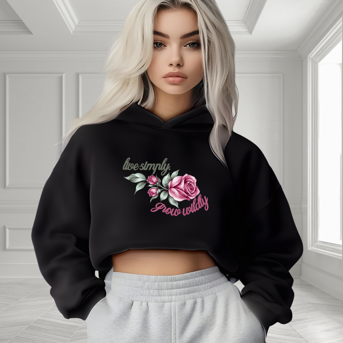 Live Simply, Grow Wildly Crop Hoodie