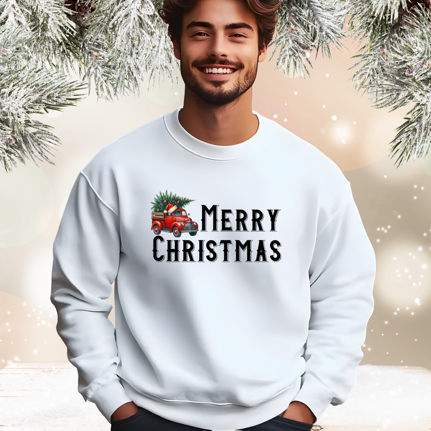 Merry Christmas Vintage Truck Crewneck Sweatshirt