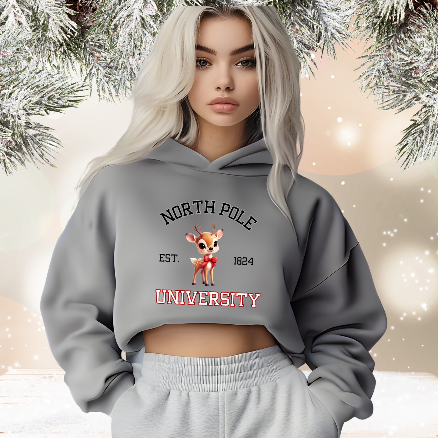 North Pole University Crop Hoodie