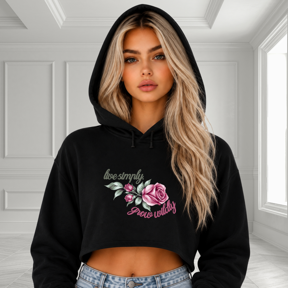 Live Simply, Grow Wildly Crop Hoodie