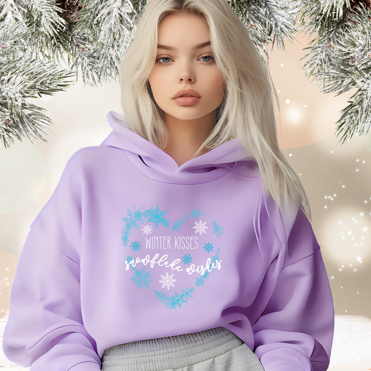 Winter Kisses, Snowflake Wishes Crop Hoodie