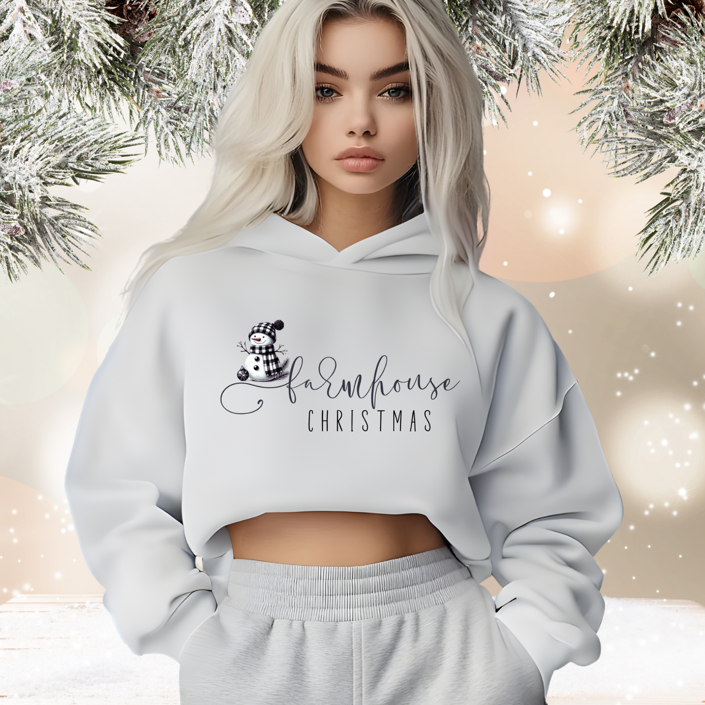 Farmhouse Christmas Crop Hoodie