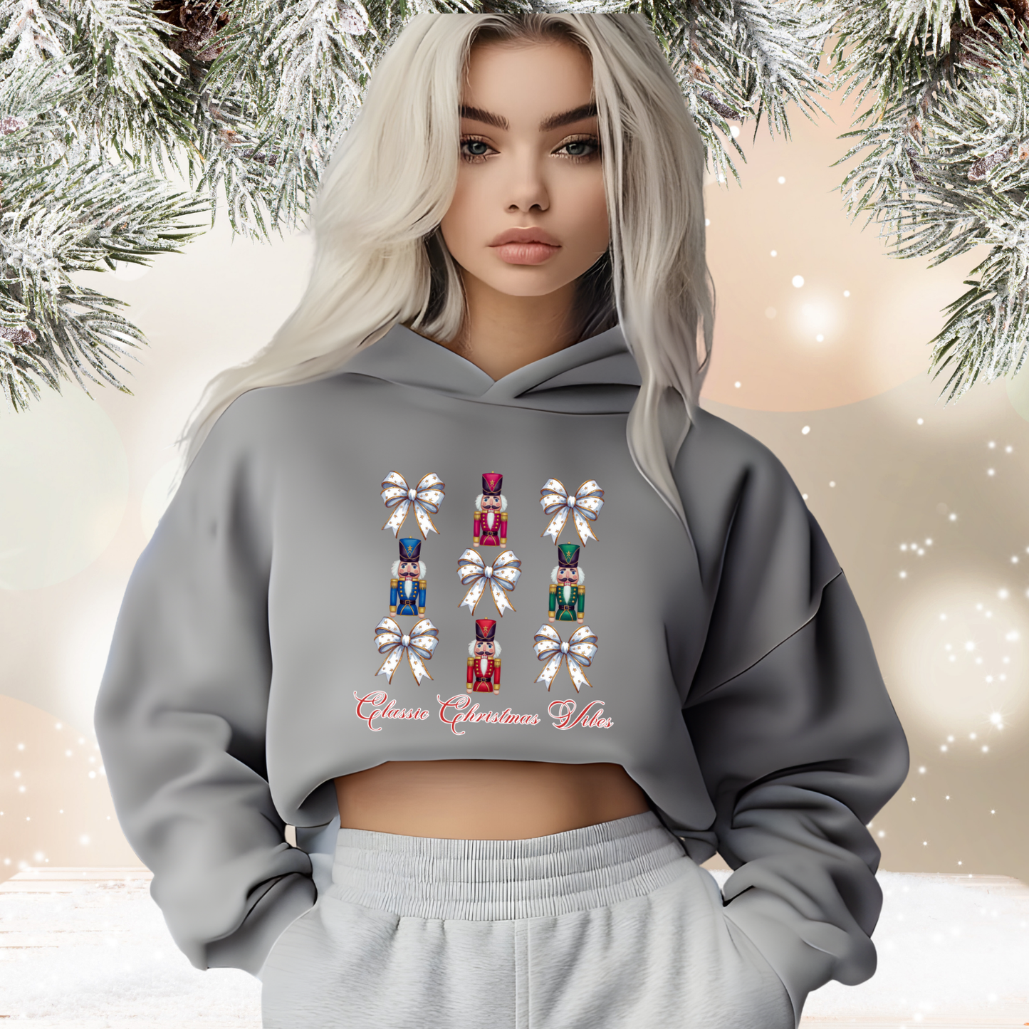 Classic Christmas Vibes Crop Hoodie
