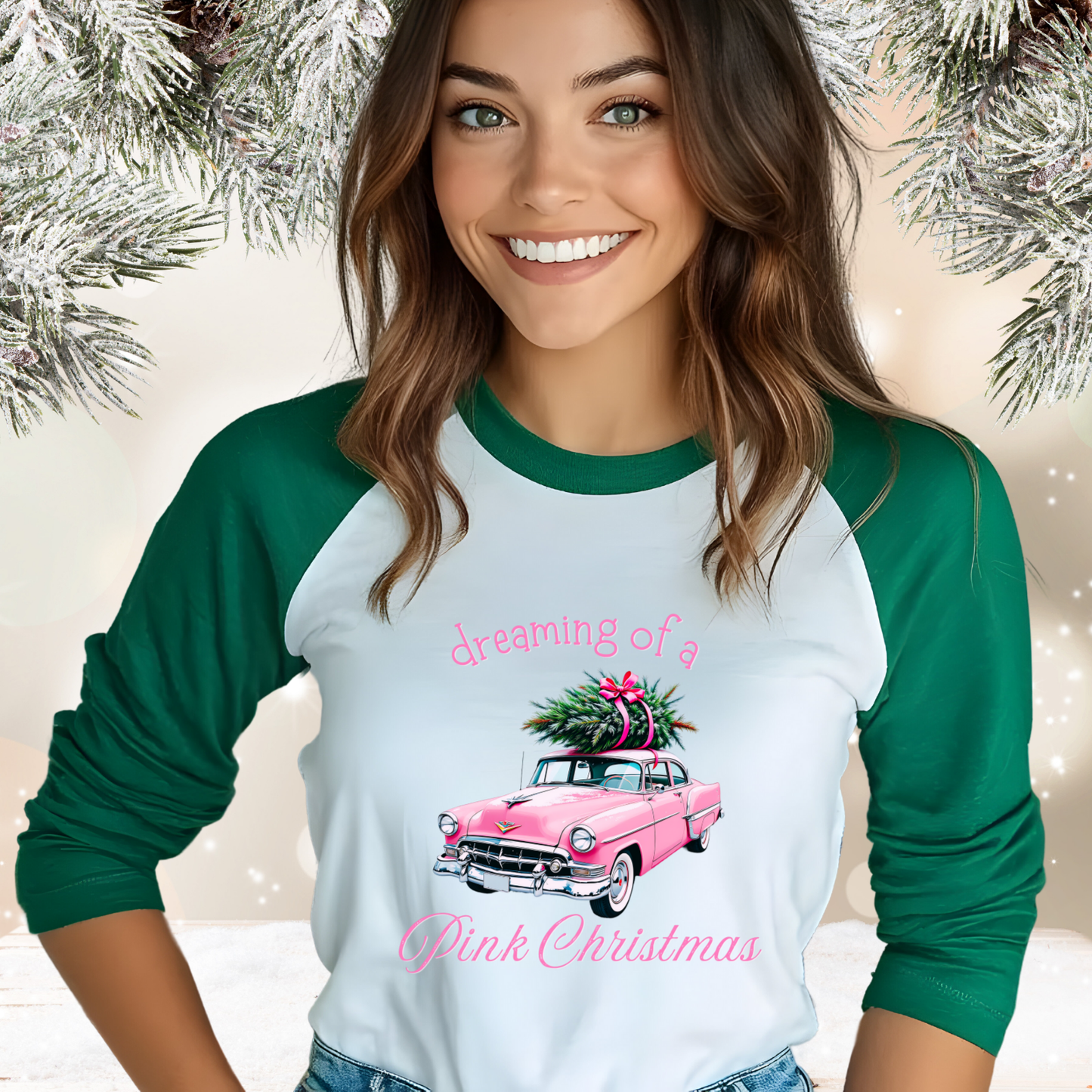 Dreaming Of A Pink Christmas Baseball Tee