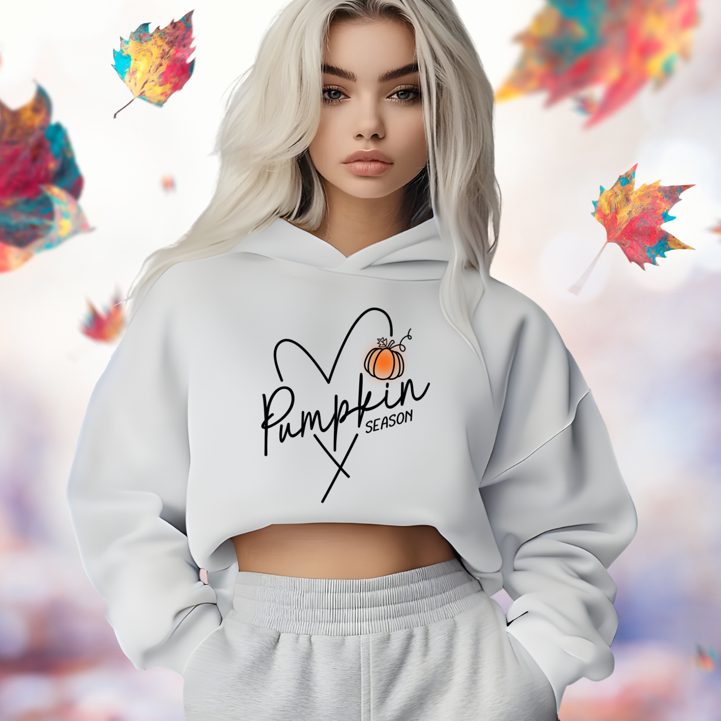 Pumpkin Season Heart Cropped Hoodie