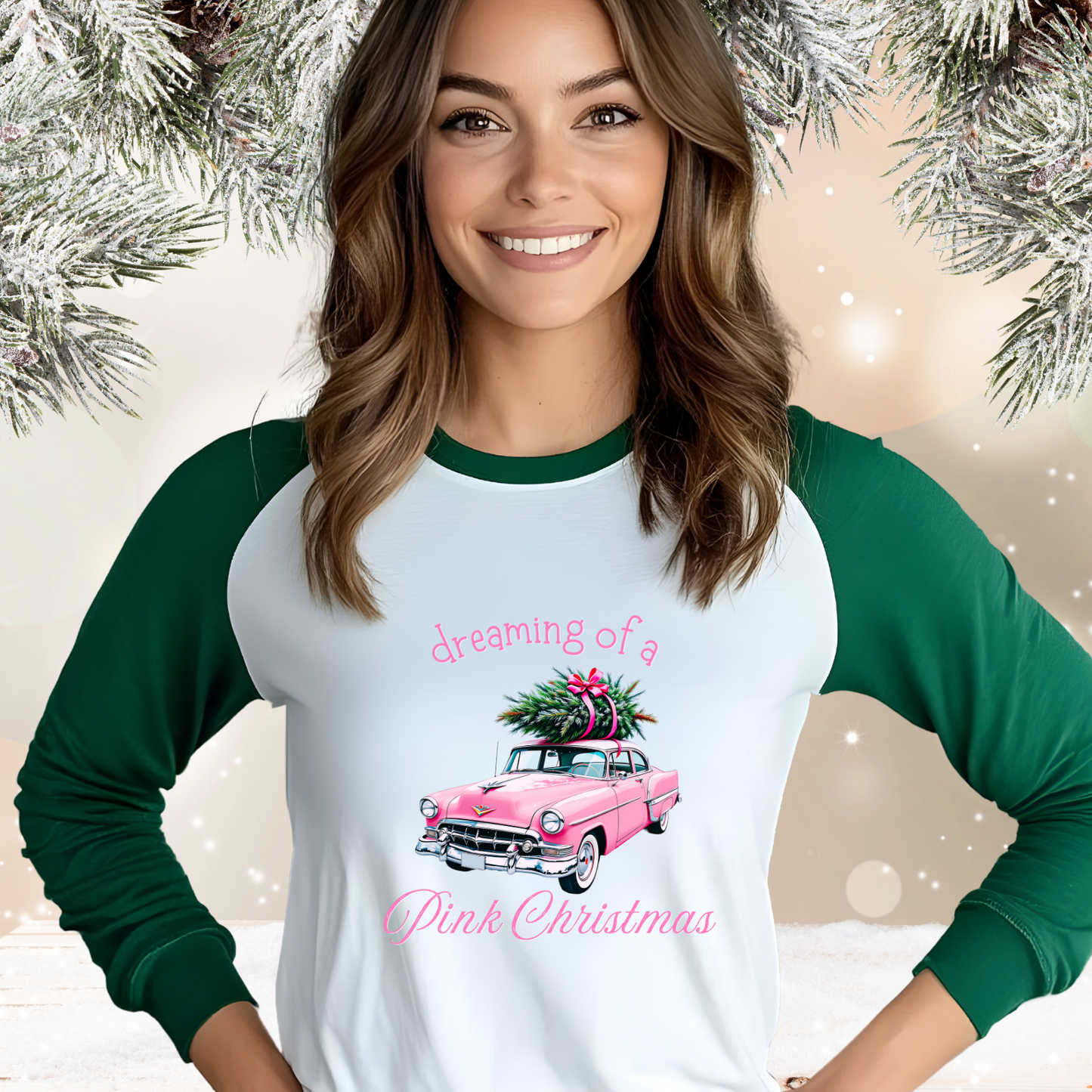 Dreaming Of A Pink Christmas Baseball Tee