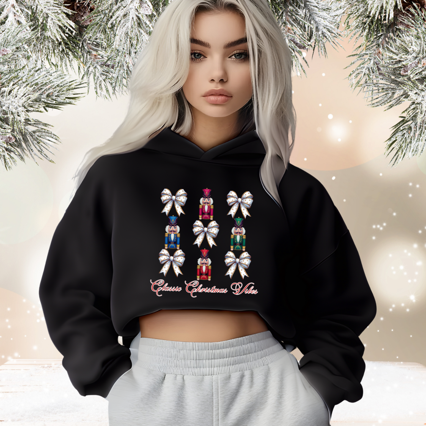 Classic Christmas Vibes Crop Hoodie