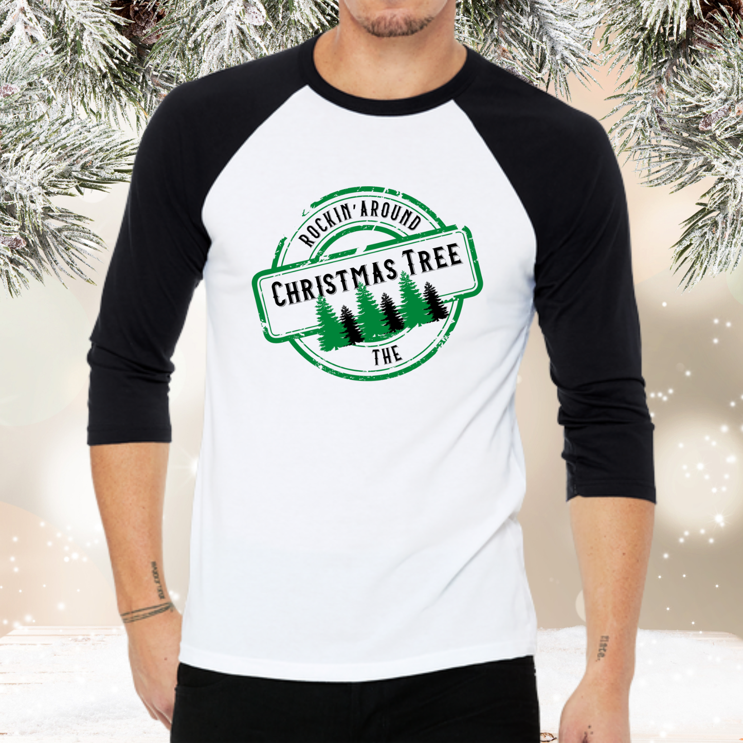 Rockin’ Around The Christmas Tree Baseball Tee
