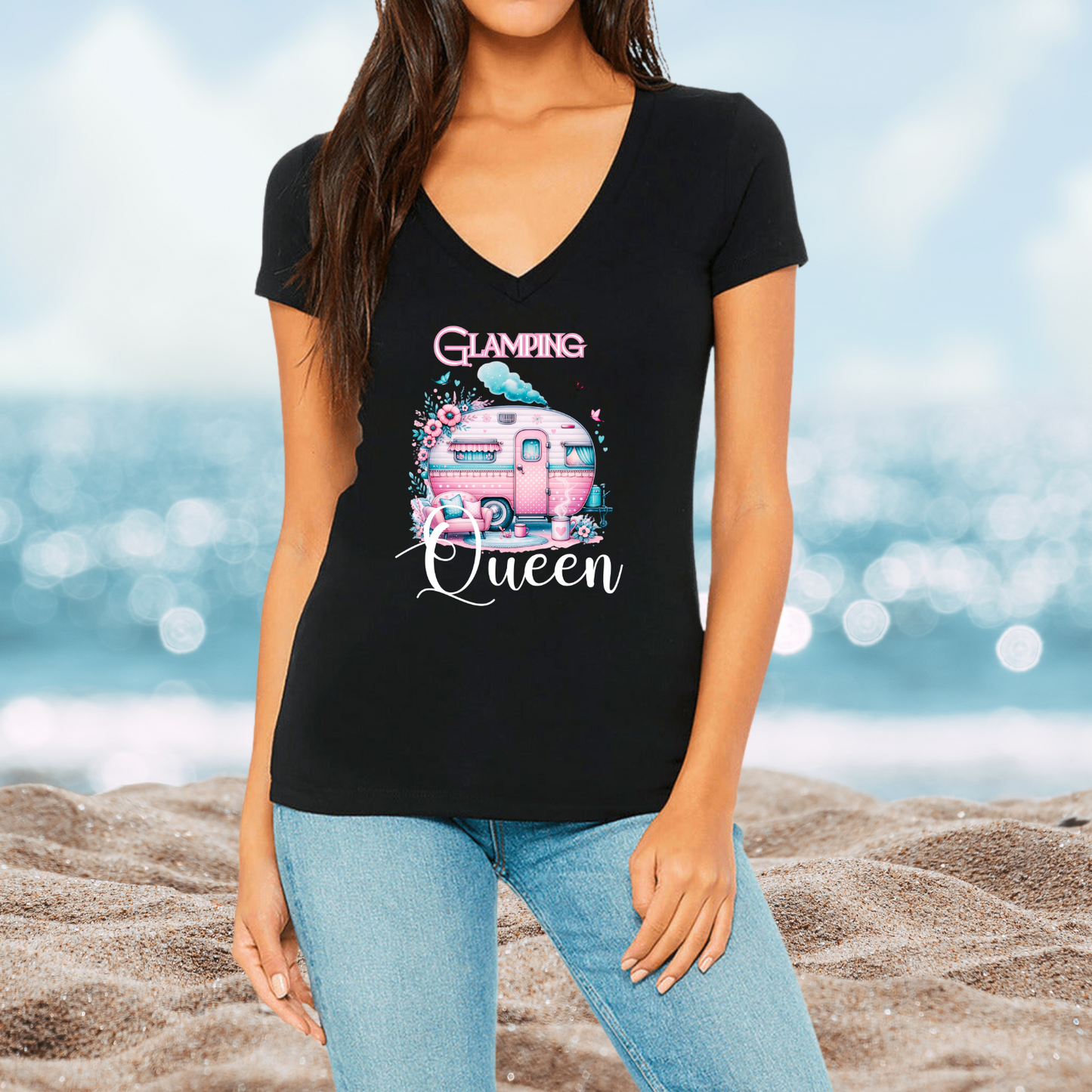 Glamping Queen V-Neck Tee
