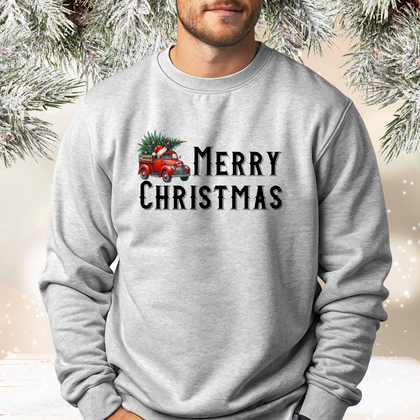 Merry Christmas Vintage Truck Crewneck Sweatshirt