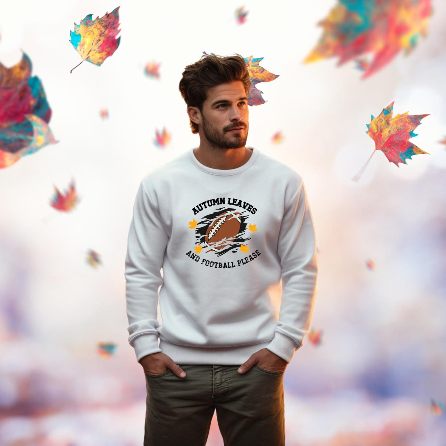 Autumn Leaves And Football Please Crewneck Sweatshirt