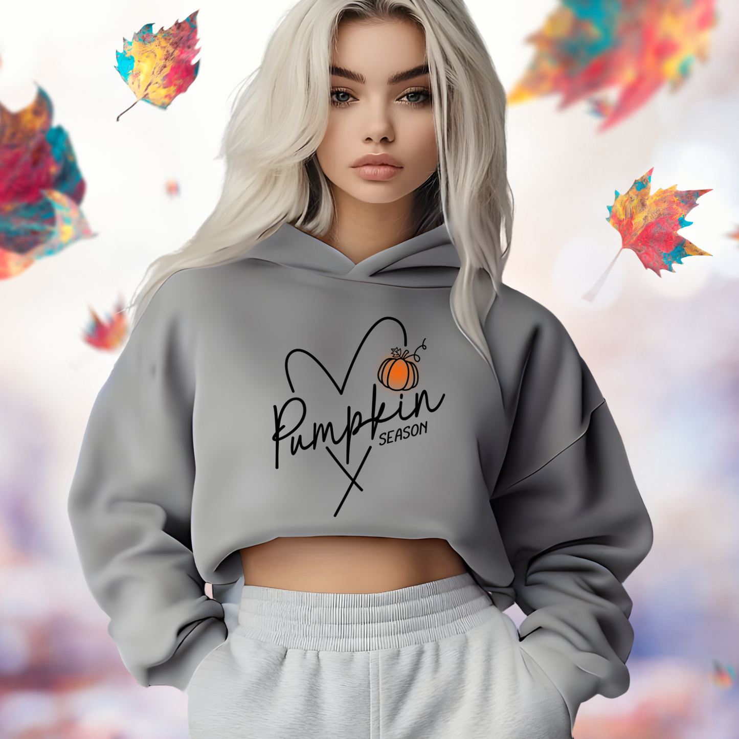 Pumpkin Season Heart Cropped Hoodie