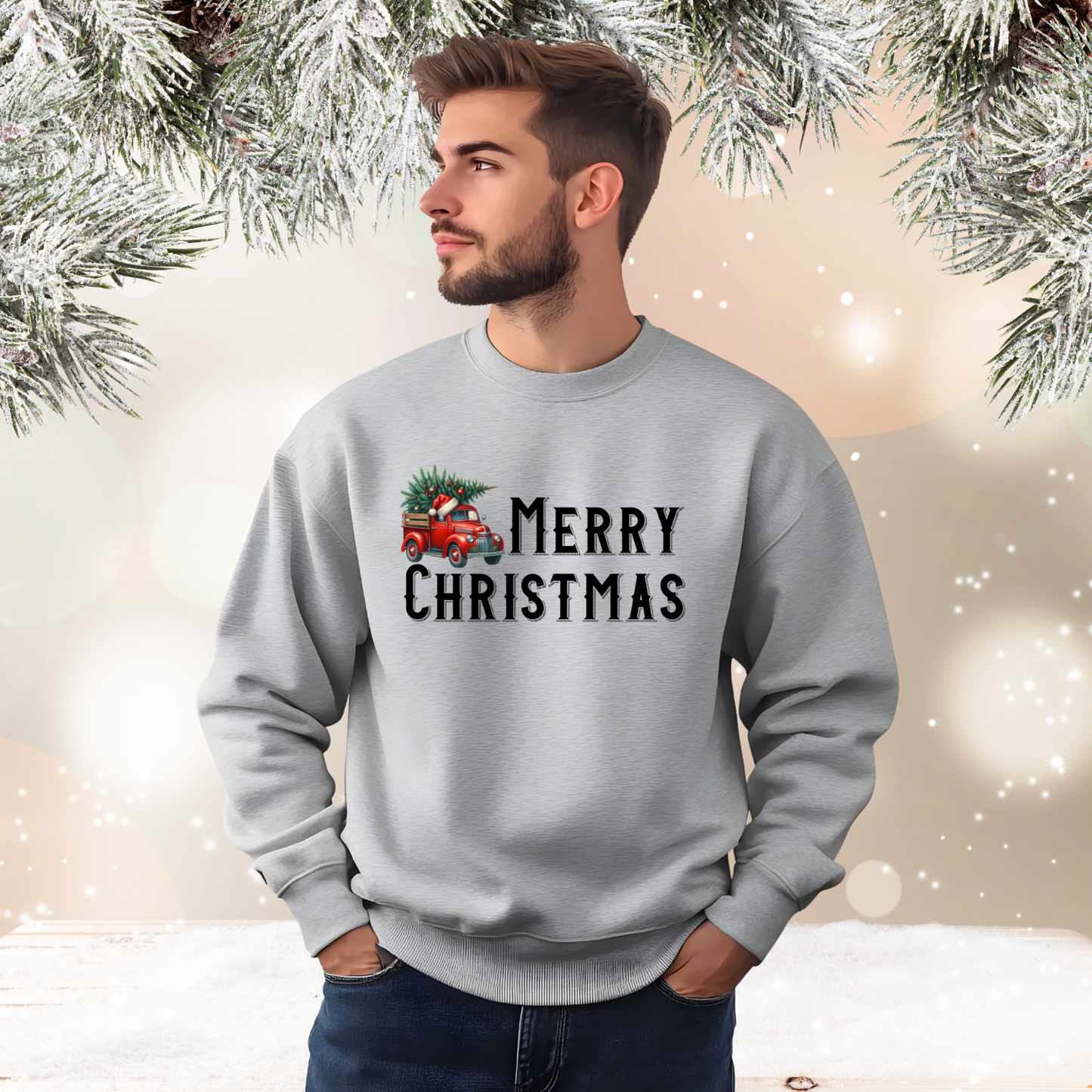 Merry Christmas Vintage Truck Crewneck Sweatshirt