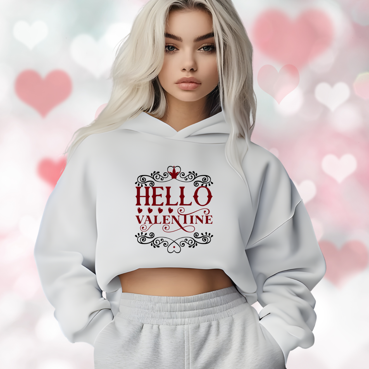 Hello Valentine Crop Hoodie