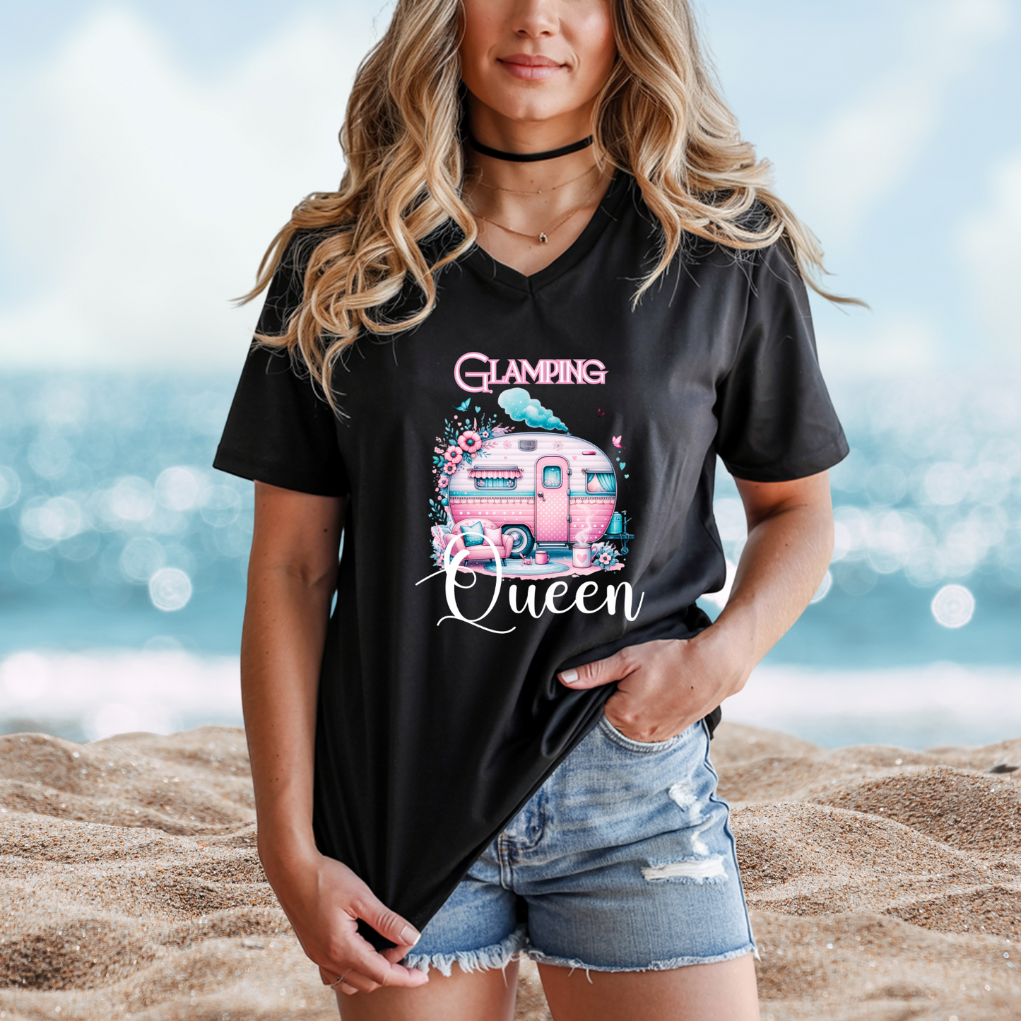 Glamping Queen V-Neck Tee
