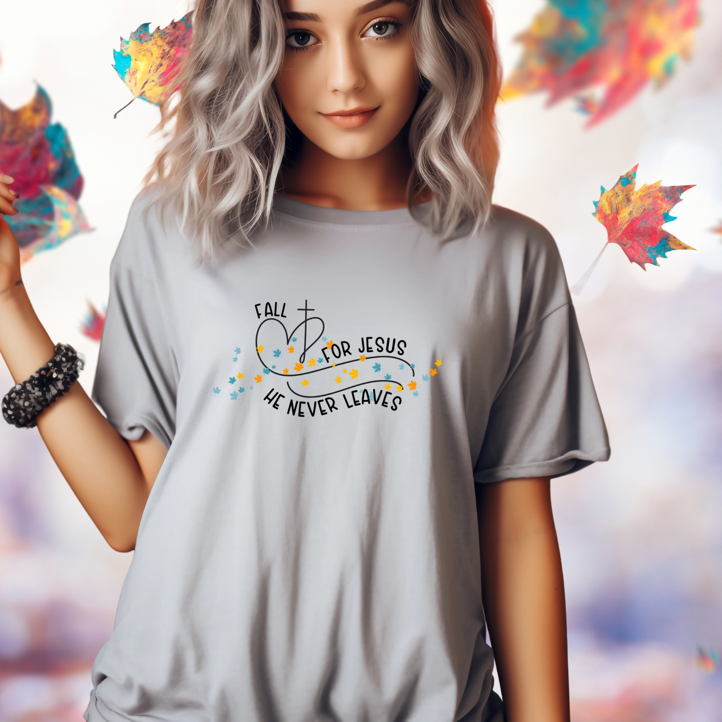 Fall for Jesus, He Never Leaves T-Shirt