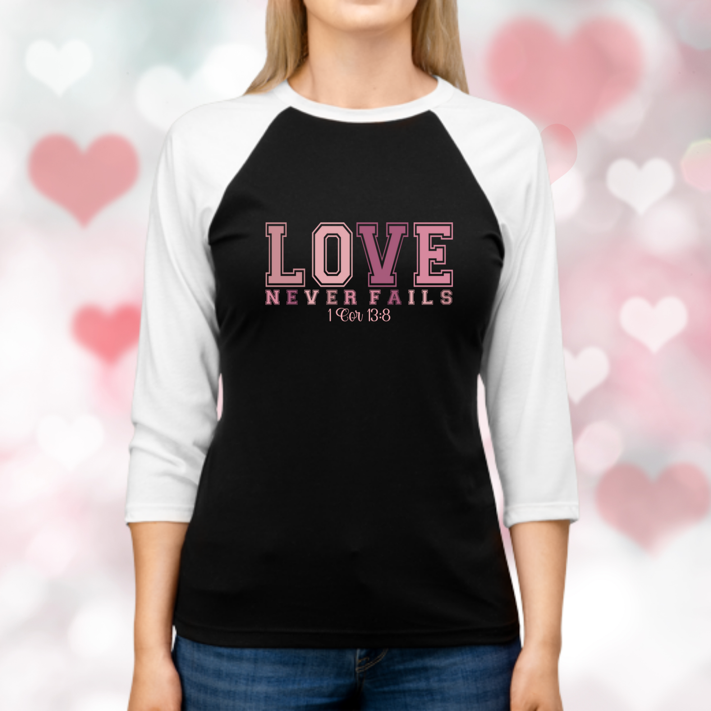 Love Never Fails Baseball Tee