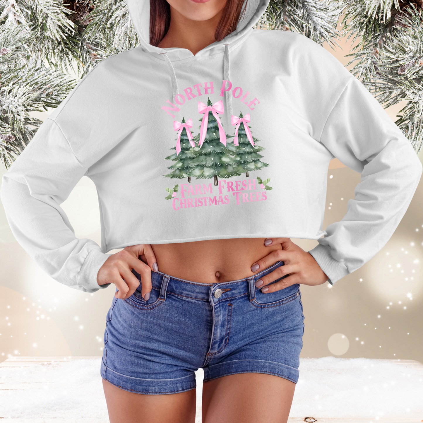 North Pole Christmas Trees Crop Hoodie