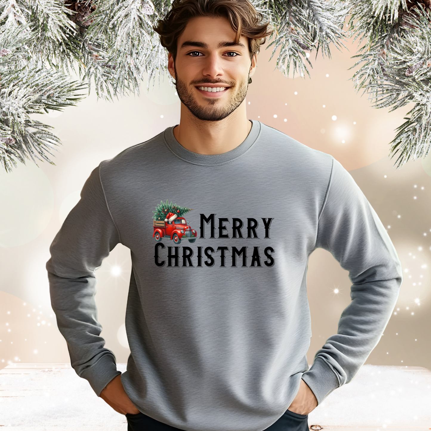 Merry Christmas Vintage Truck Crewneck Sweatshirt