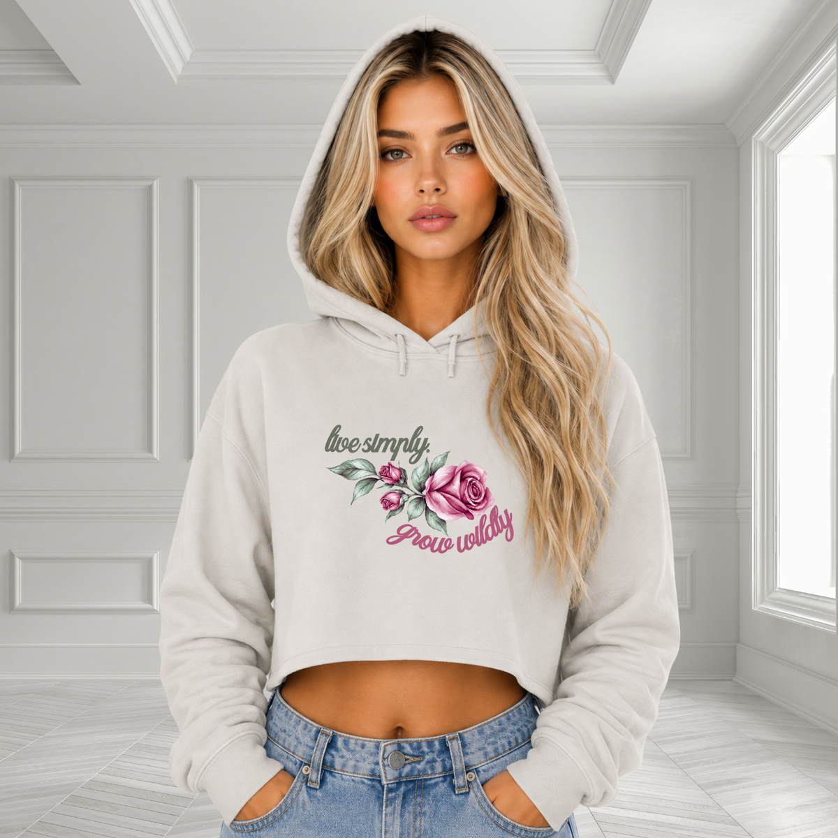 Live Simply, Grow Wildly Crop Hoodie