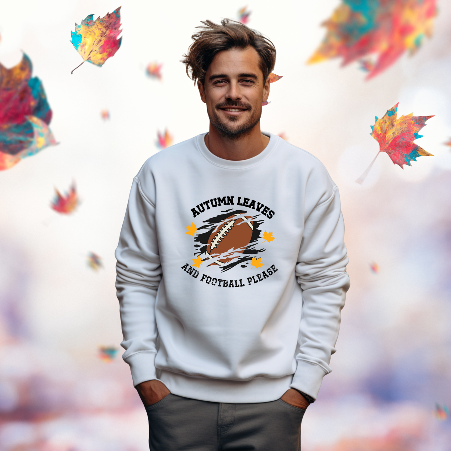 Autumn Leaves And Football Please Crewneck Sweatshirt