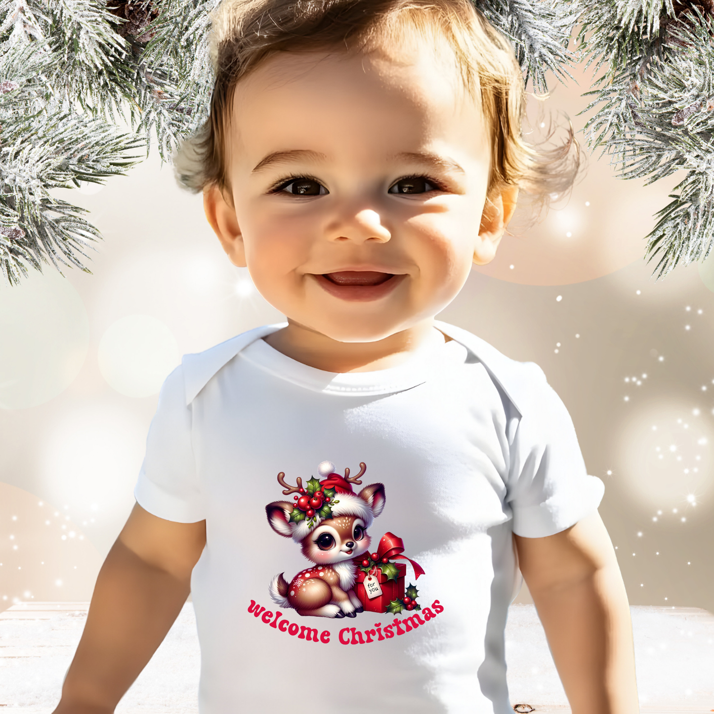 Welcome Christmas Infant Short Sleeve Onesie
