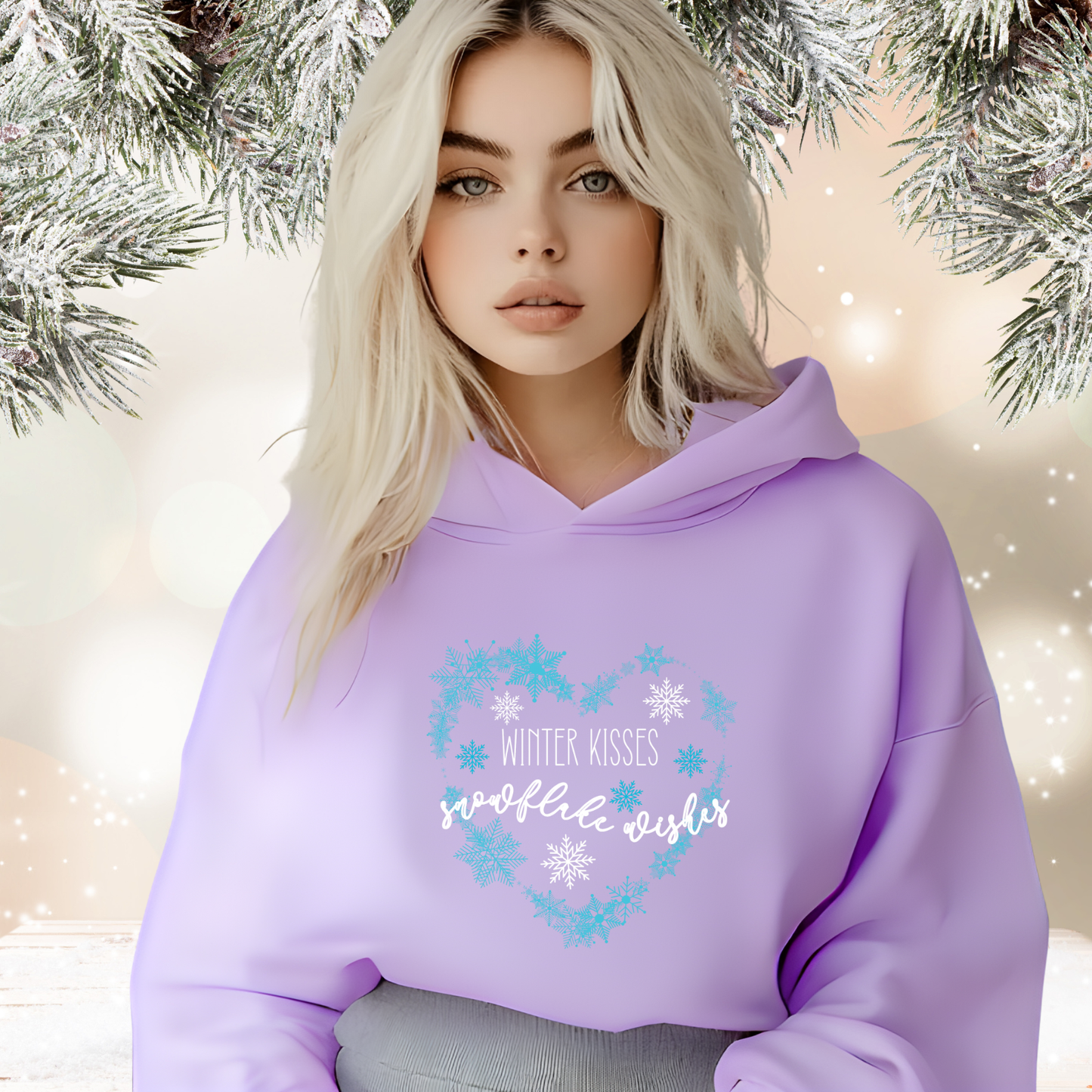 Winter Kisses, Snowflake Wishes Crop Hoodie