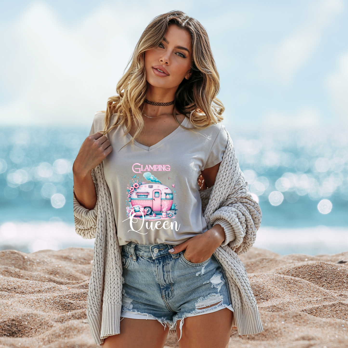 Glamping Queen V-Neck Tee