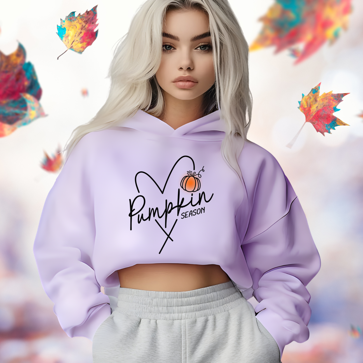 Pumpkin Season Heart Cropped Hoodie