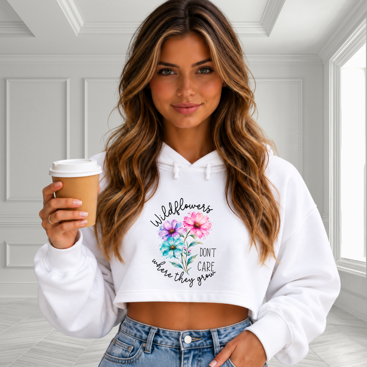 Wildflowers Don’t Care Where They Grow Crop Hoodie