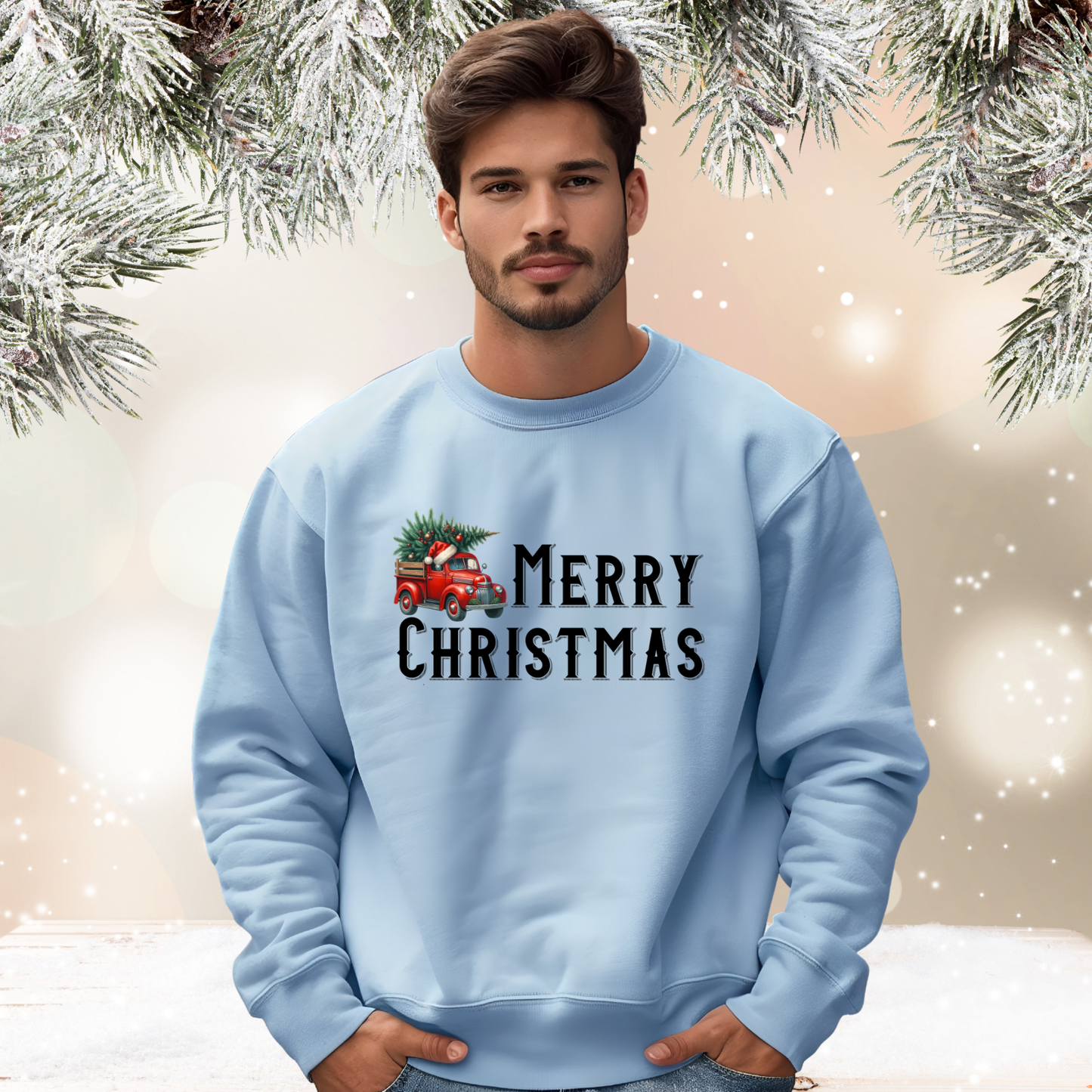 Merry Christmas Vintage Truck Crewneck Sweatshirt