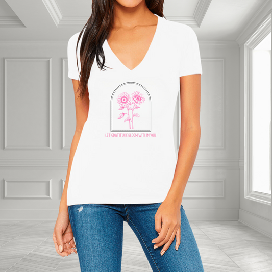 Let Gratitude Bloom Within You V-Neck T-Shirt