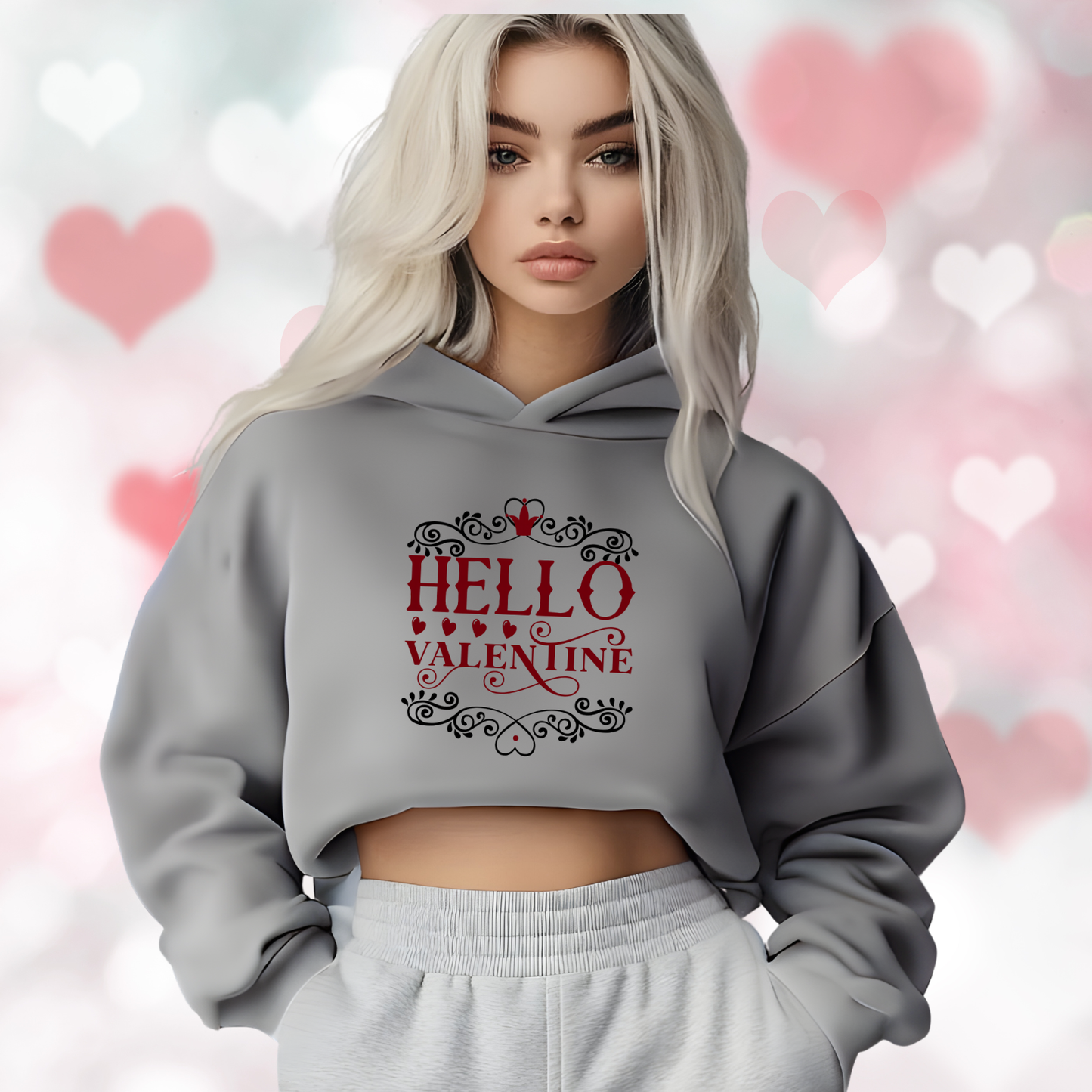 Hello Valentine Crop Hoodie