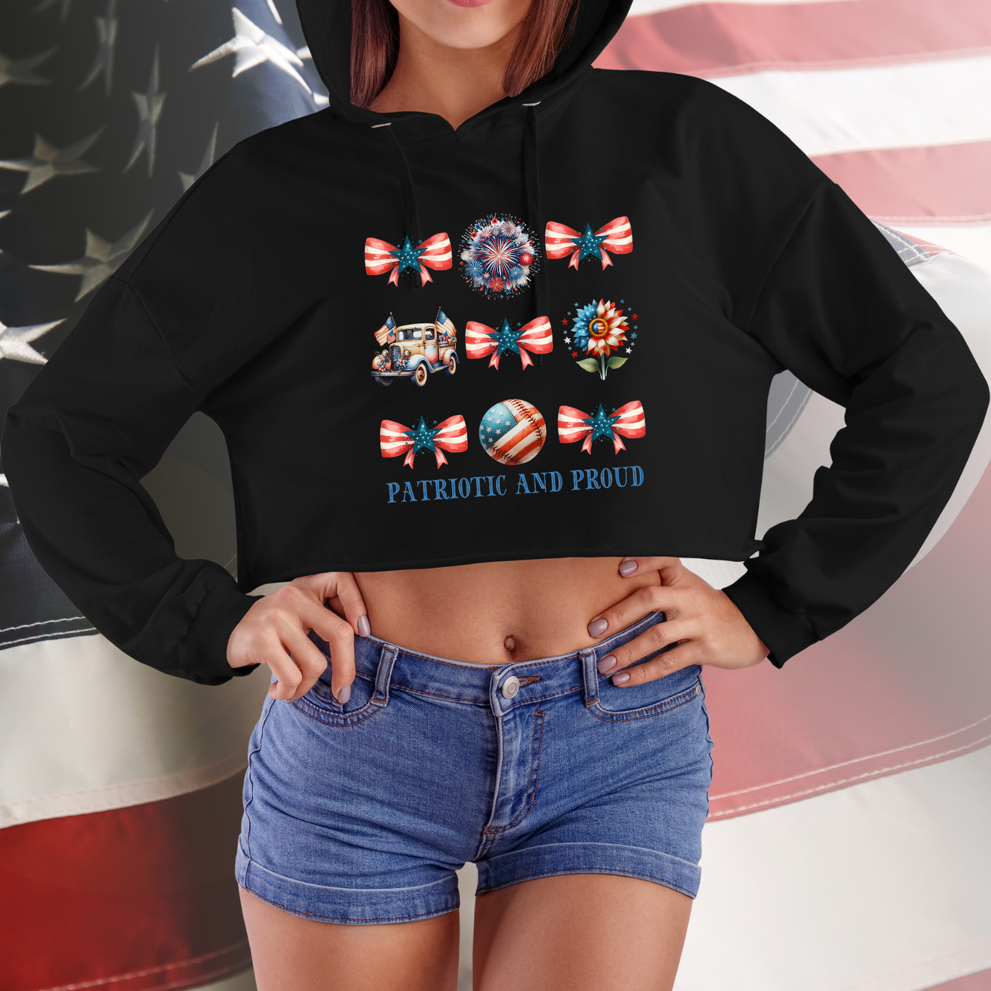 Patriotic And Proud Crop Hoodie