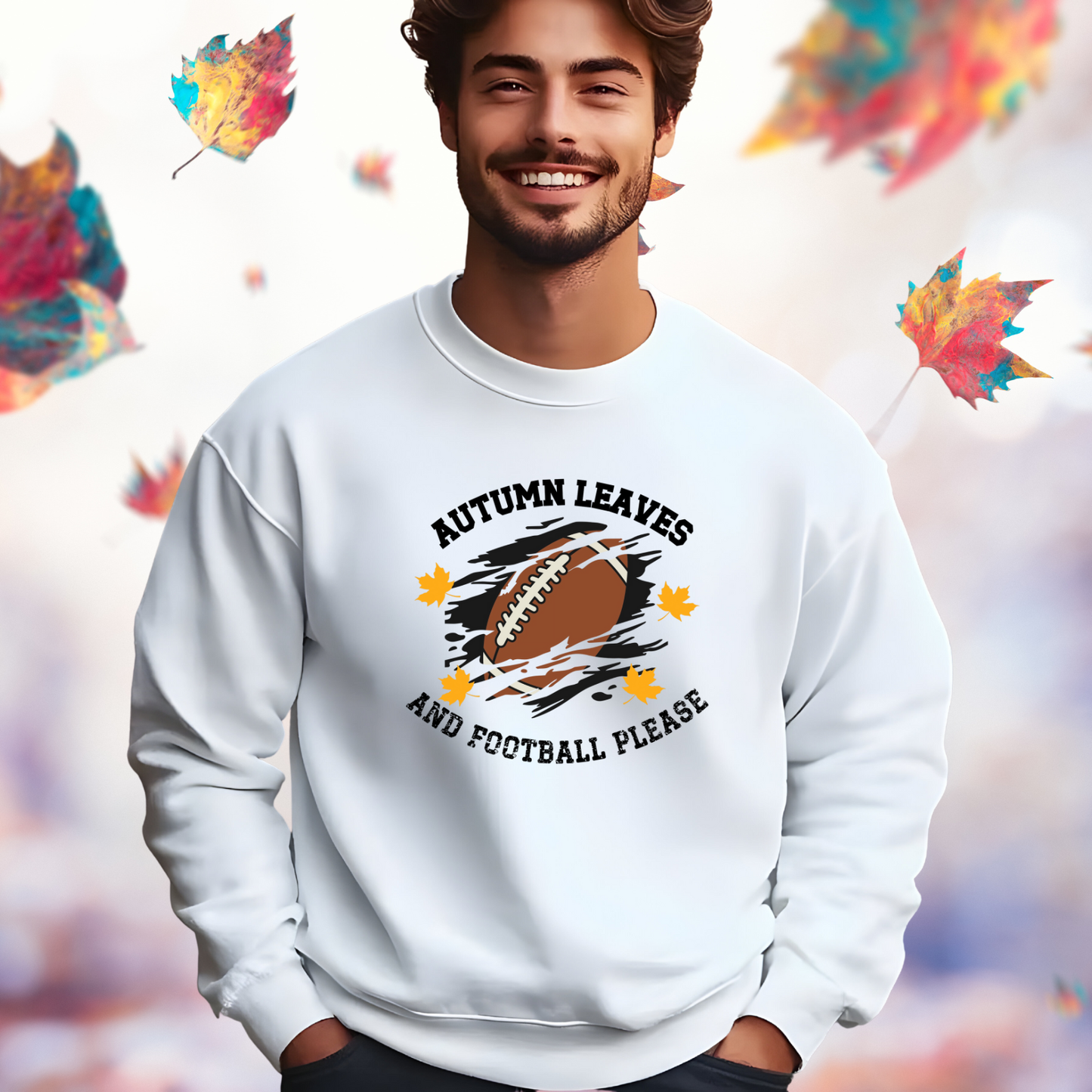Autumn Leaves And Football Please Crewneck Sweatshirt