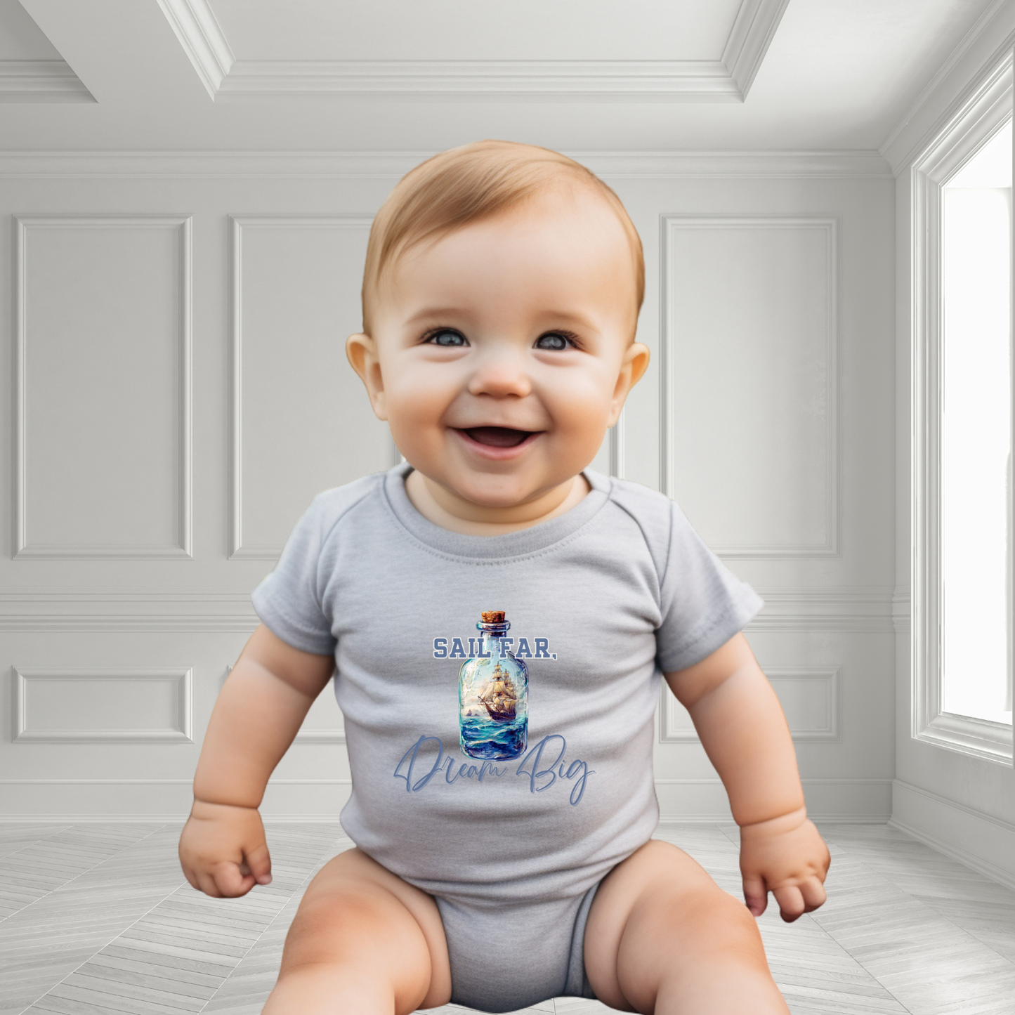 Sail Far, Dream Big Infant Short Sleeve Onesie