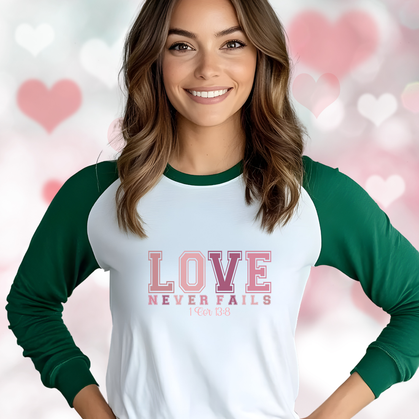 Love Never Fails Baseball Tee