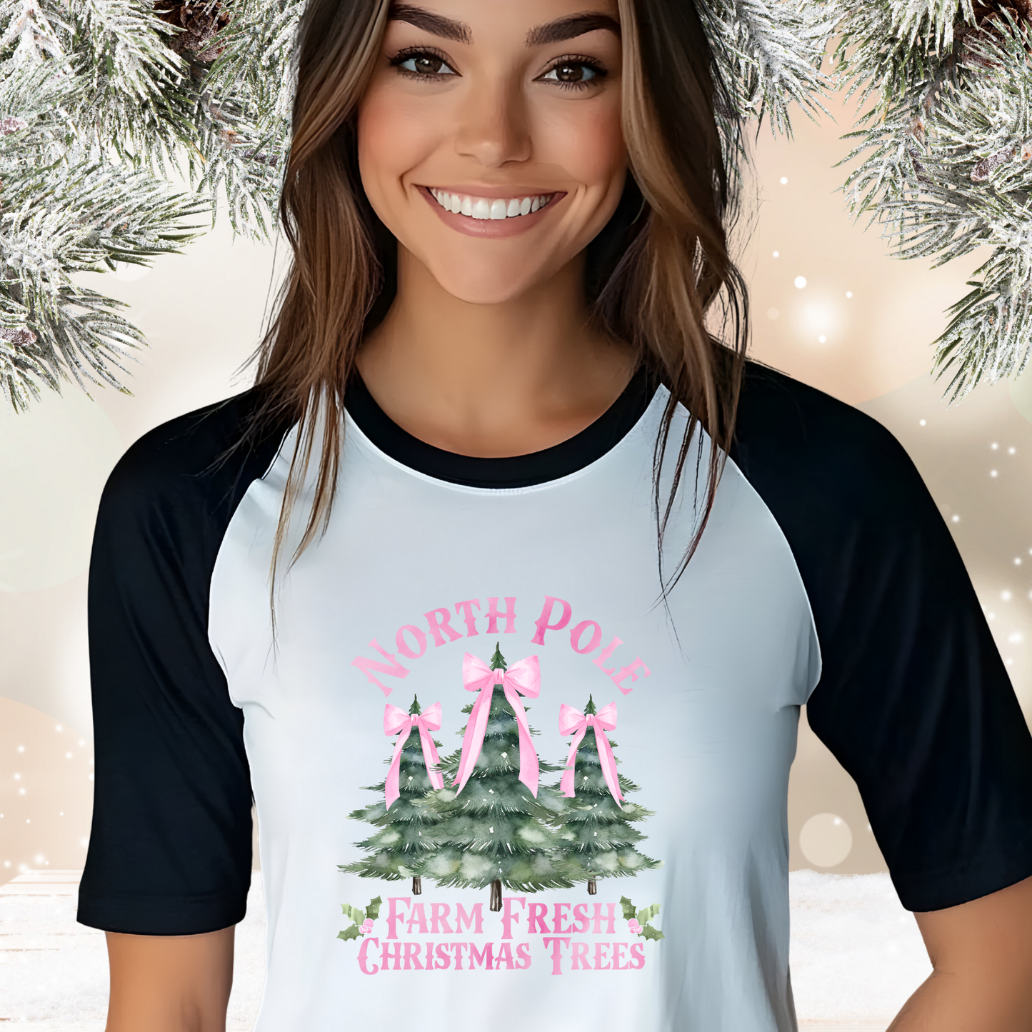 North Pole Christmas Trees Baseball Tee