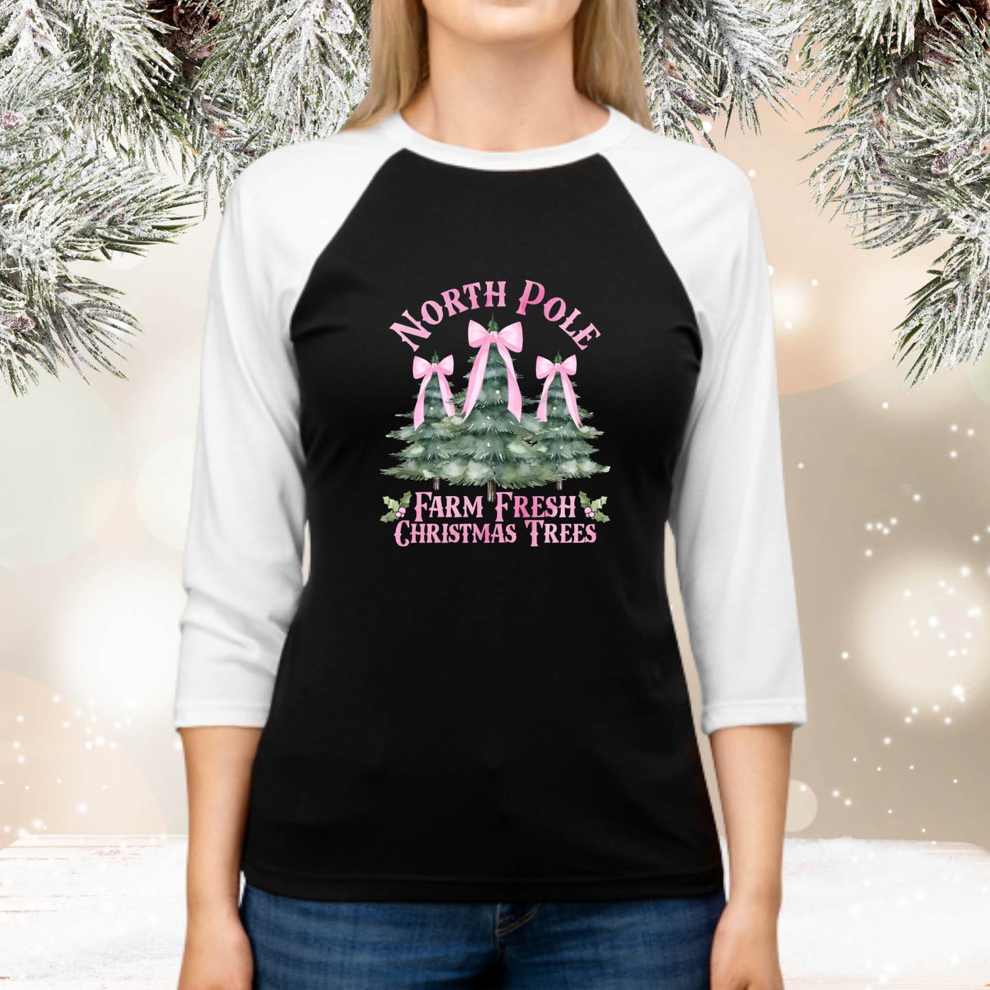 North Pole Christmas Trees Baseball Tee