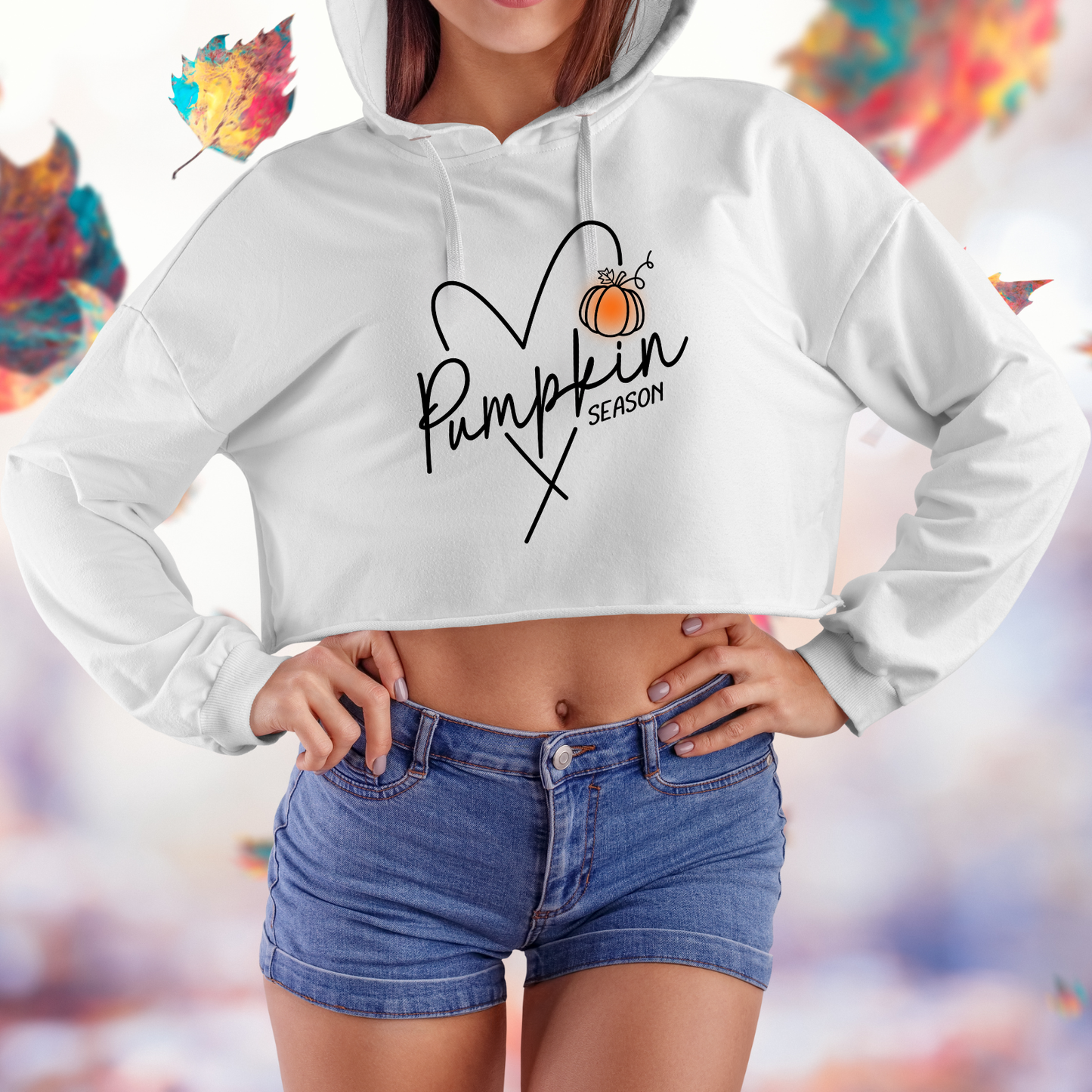 Pumpkin Season Heart Cropped Hoodie