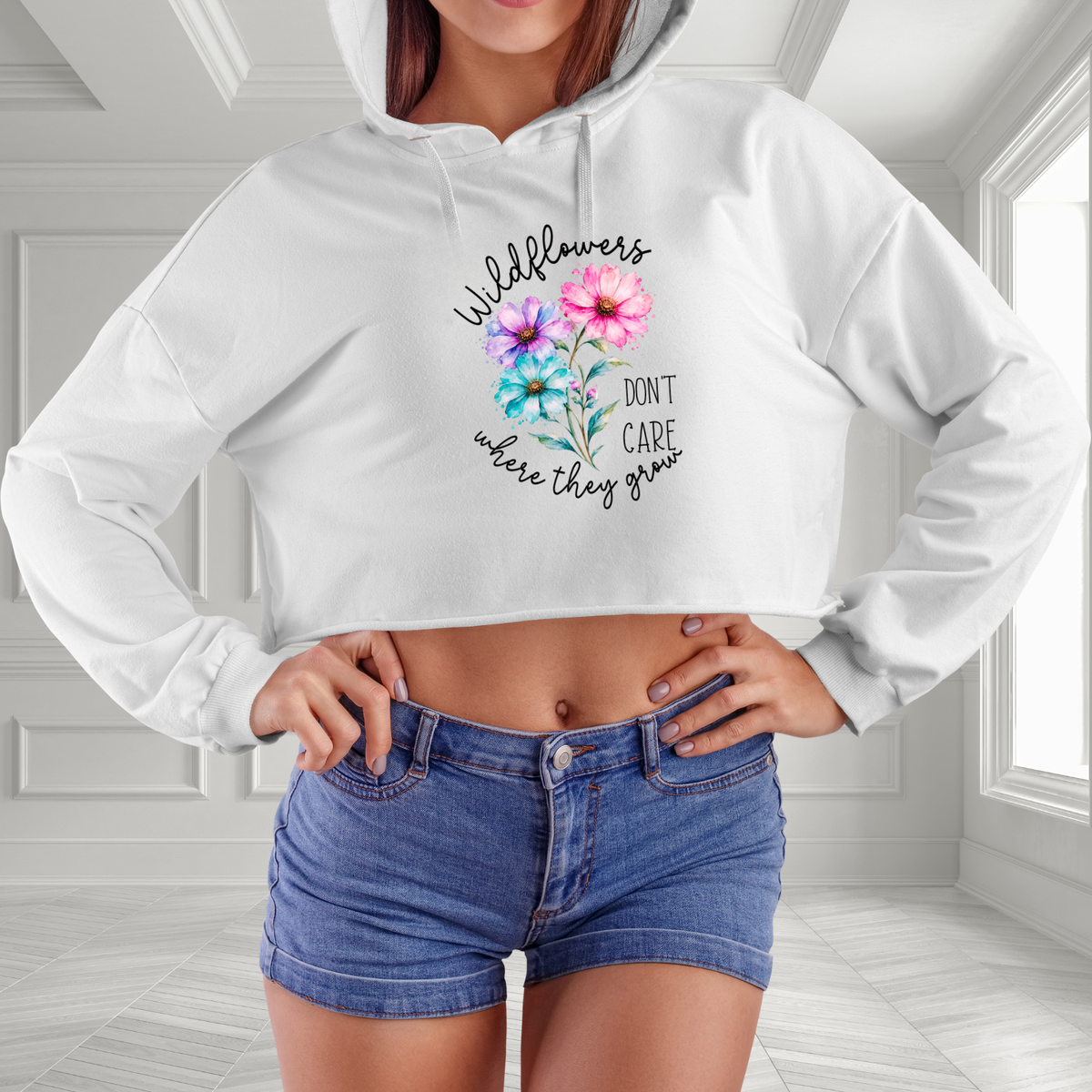 Wildflowers Don’t Care Where They Grow Crop Hoodie