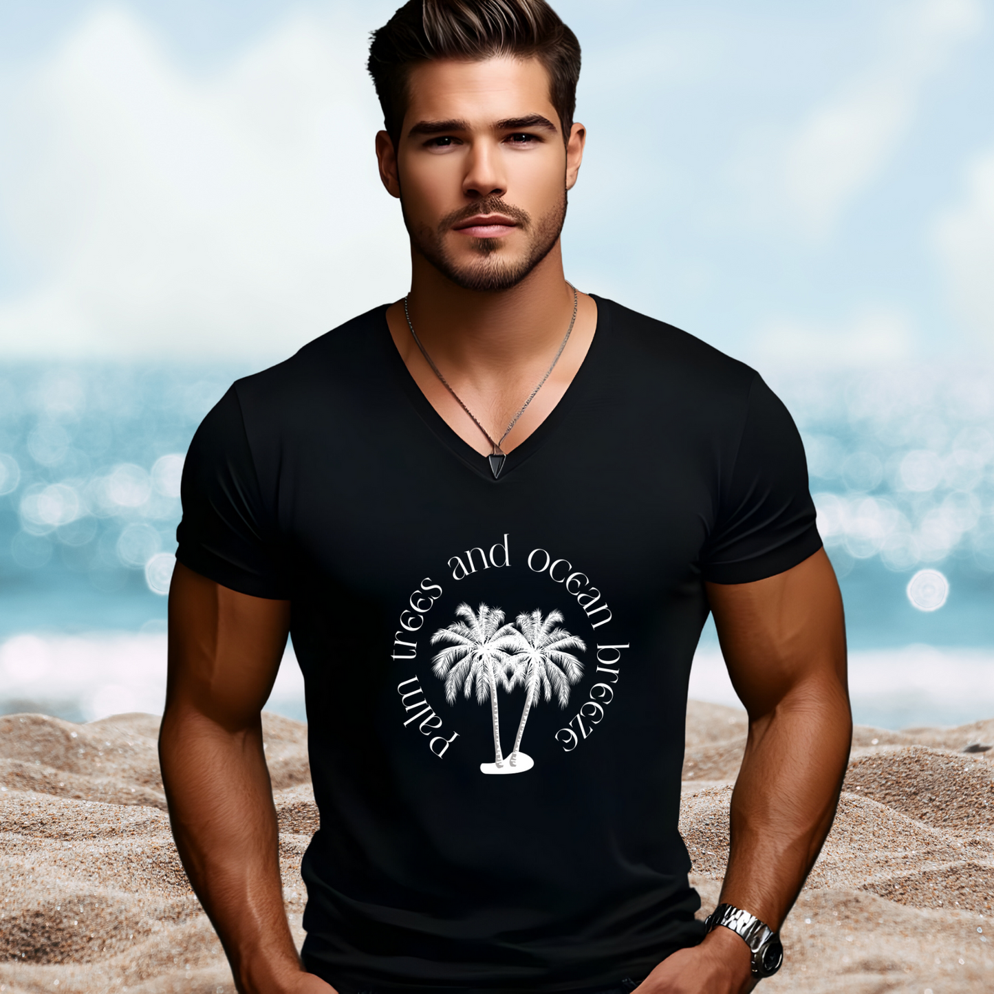 Palm Trees And Ocean Breeze V-Neck Tee