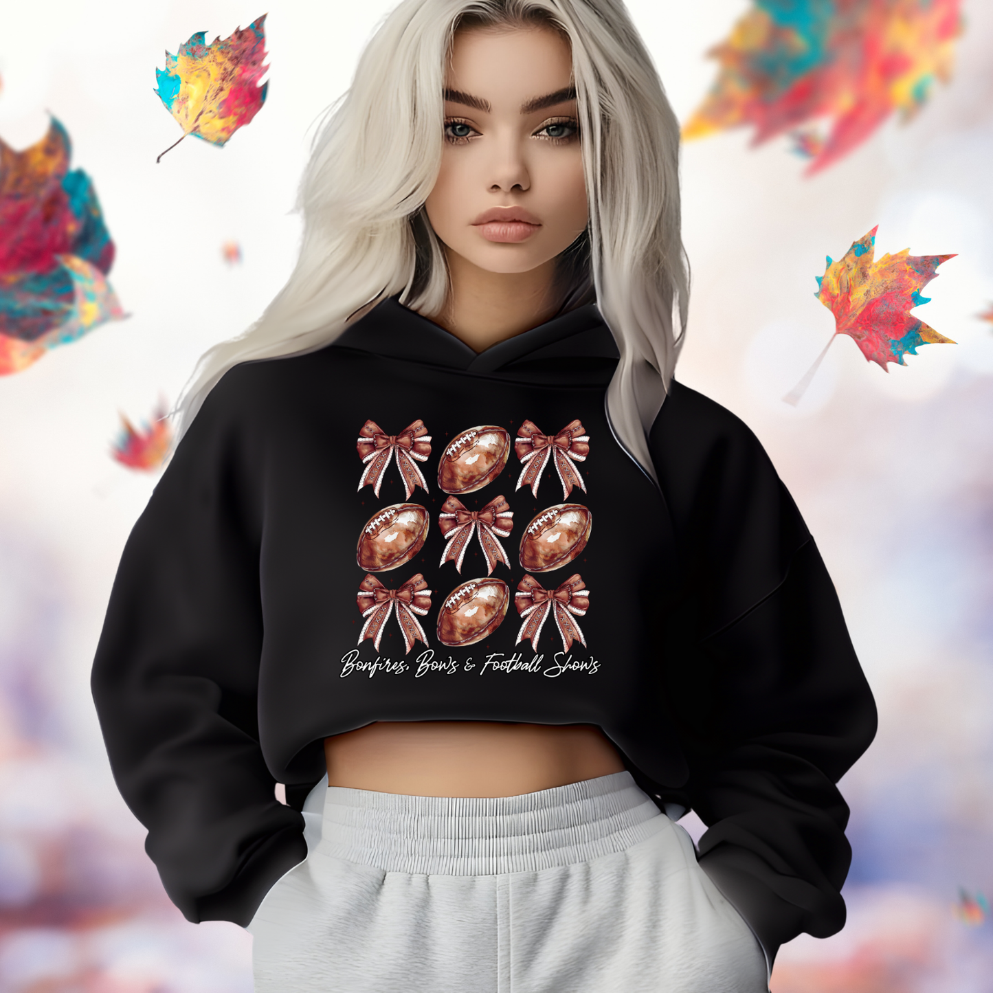 Bonfires, Bows, & Football Shows Crop Hoodie