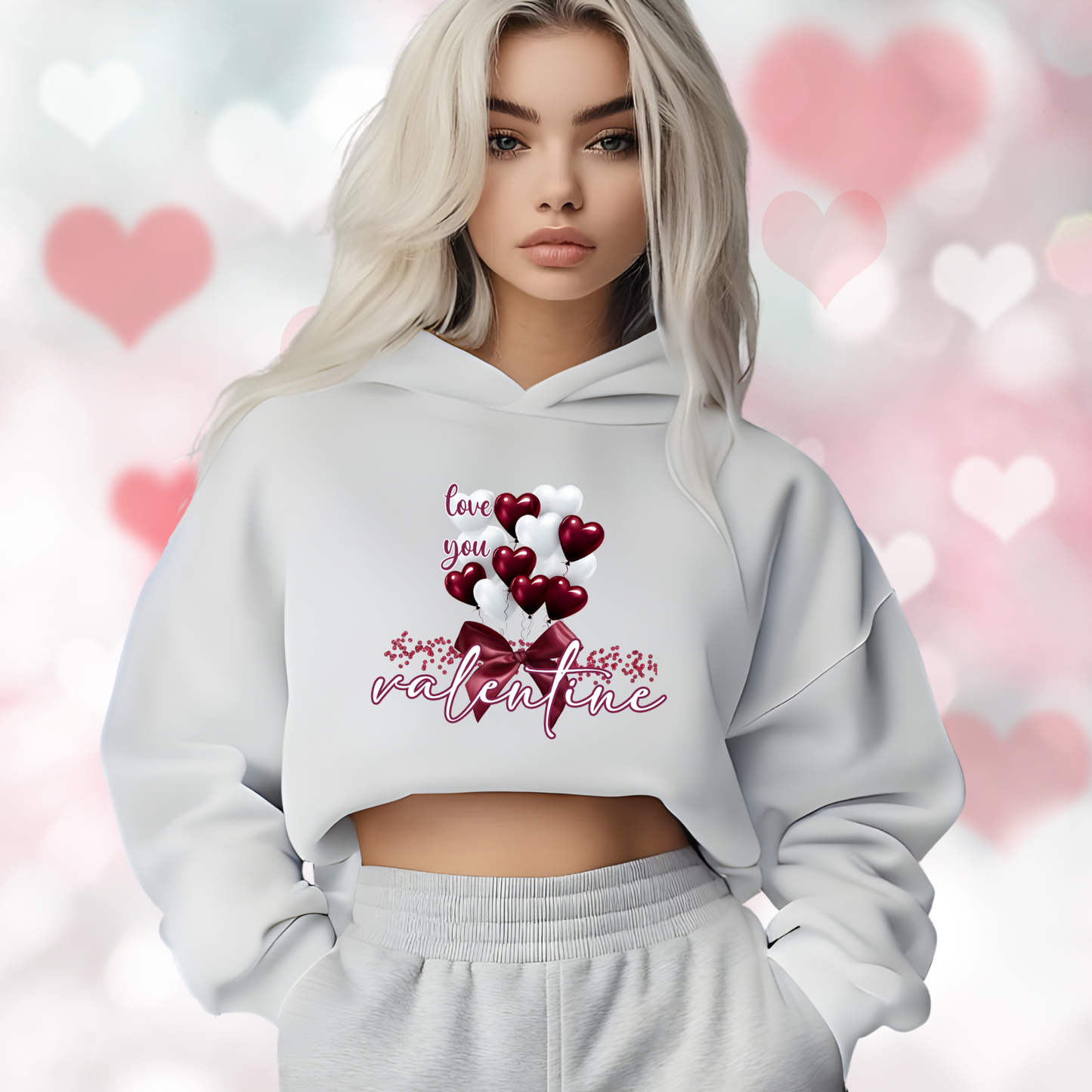 Love You Valentine Crop Hoodie