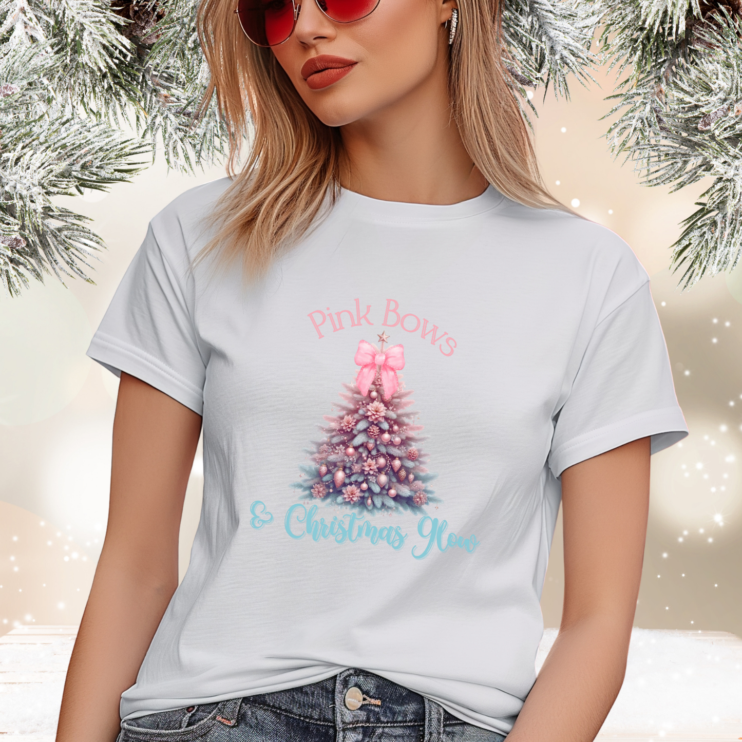 Pink Bows & Christmas Glow T-Shirt