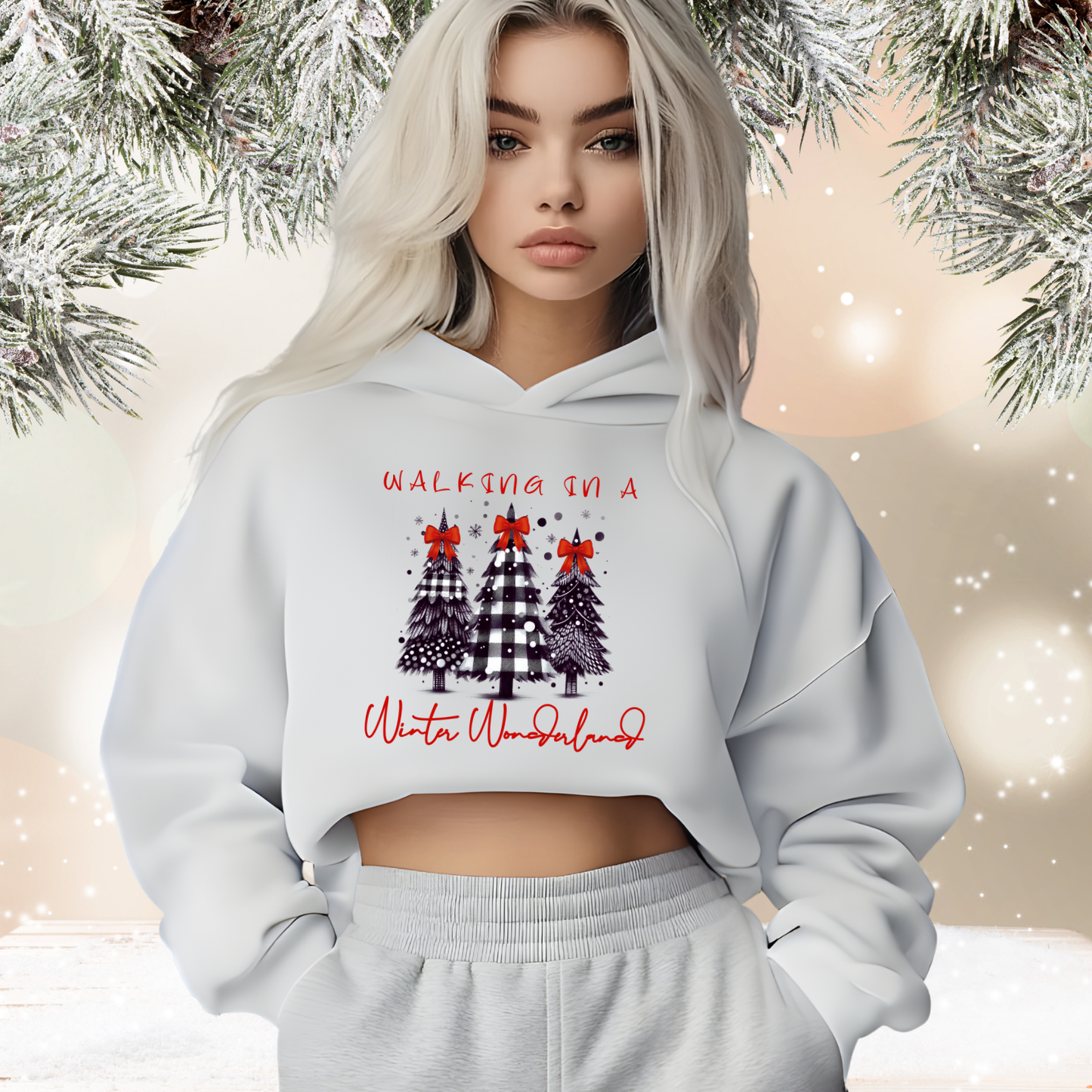 Walking In A Winter Wonderland Crop Hoodie