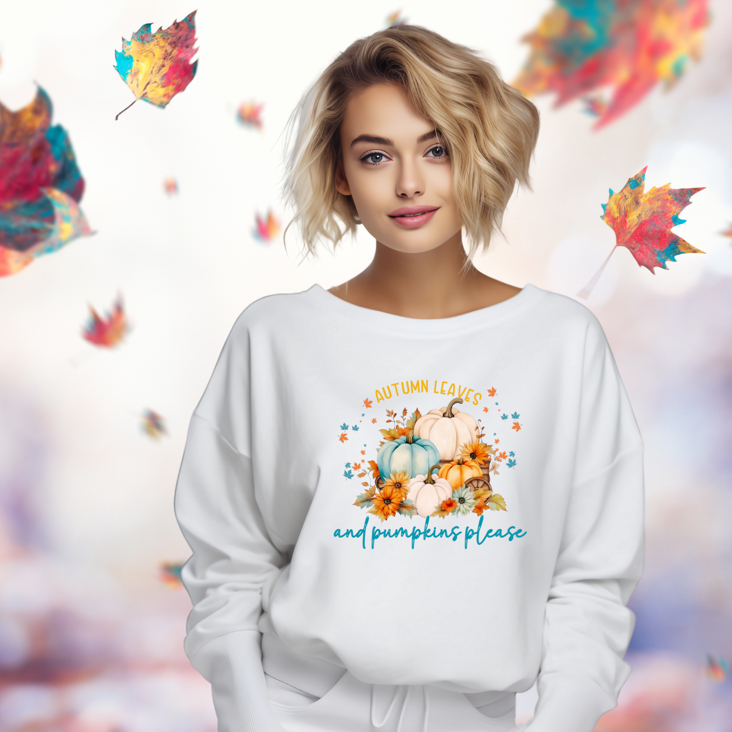 Autumn Leaves & Pumpkins Please Crewneck Sweatshirt