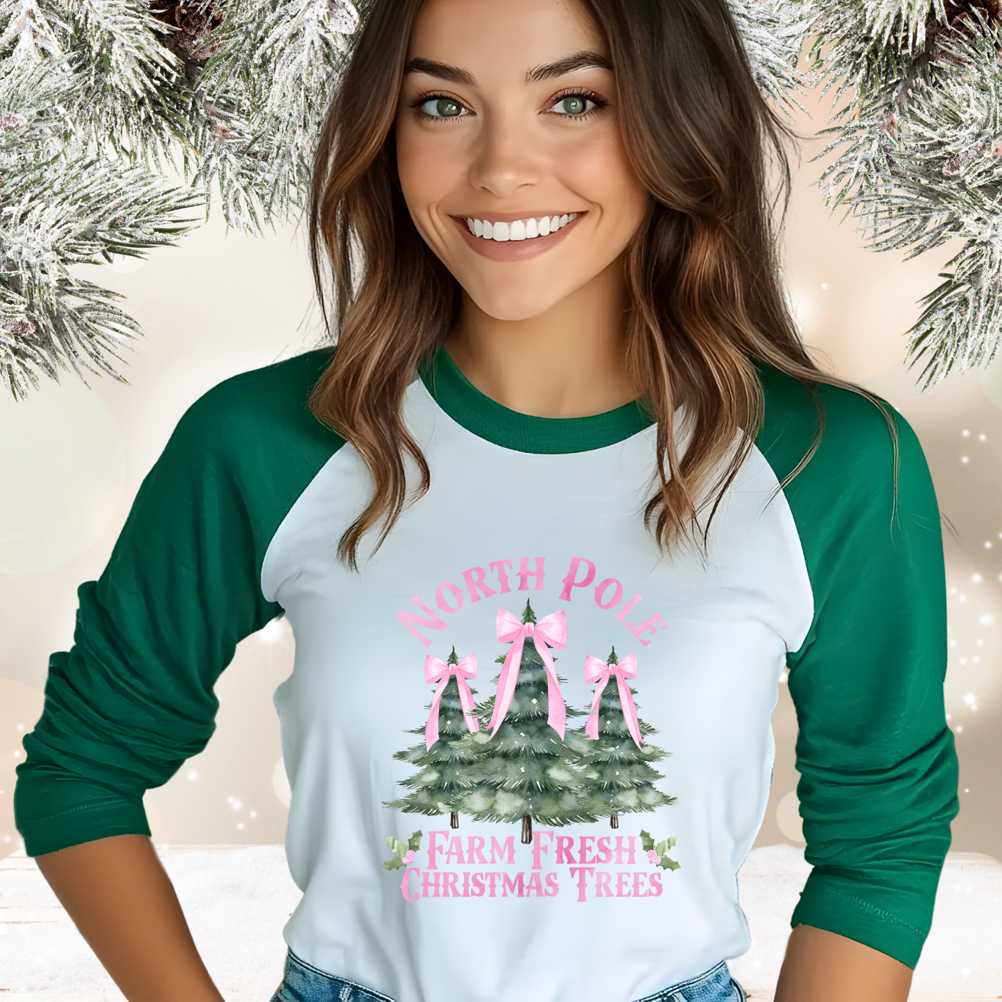 North Pole Christmas Trees Baseball Tee
