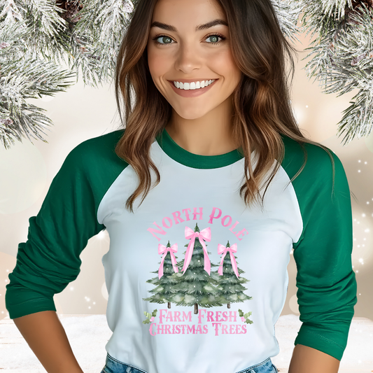 North Pole Christmas Trees Baseball Tee